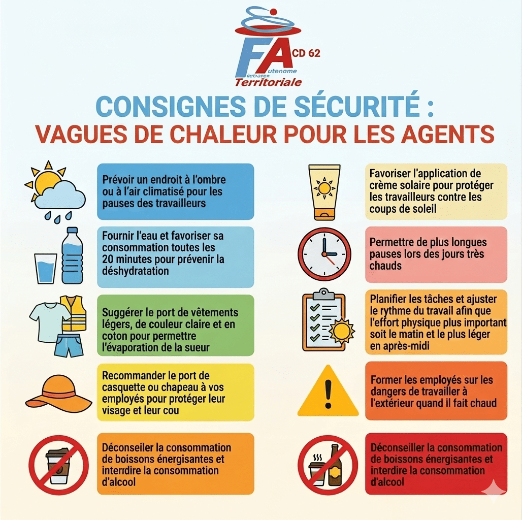 Lire la suite à propos de l’article Les consignes de sécurité transmises à nouveau pour travailler dans les meilleures conditions en cas de vague de chaleur :